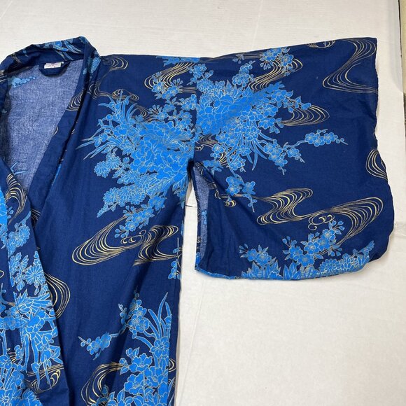 Kimono Made In Japan Unisex S Traditional Blue Asian‎ Floral Print Robe Lounge - Picture 4 of 6